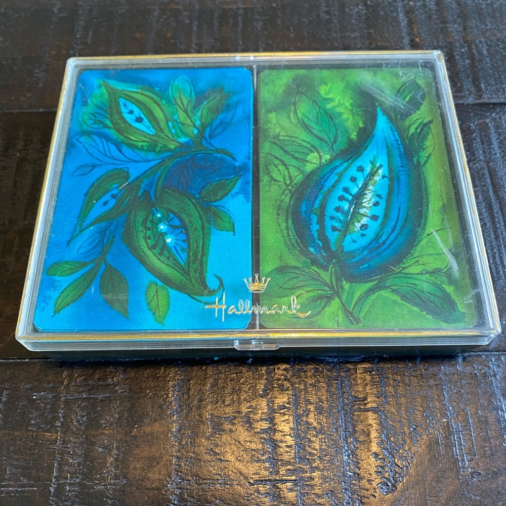 Hallmark “Tropical” Blue and Green 2 Deck Playing Card Set and Case.
